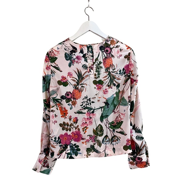 PINK FLORAL BANANA REPUBLIC BLOUSE LONG SLEEVE BUTTON-FRONT BOHO CHIC XS - Picture 2 of 13